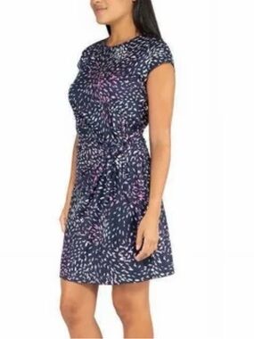 Nicole Miller Navy, Pink, White Knit Dress Abstract Dot Print